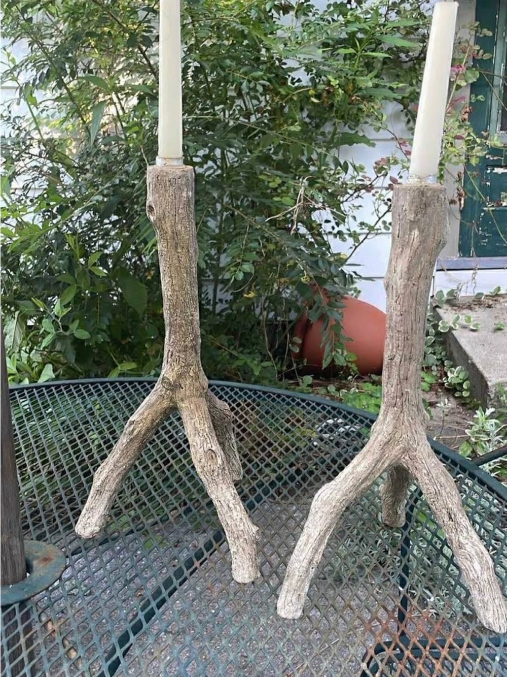 Rustic Driftwood-Style Candle Holders Set of 2 - Natural Brown